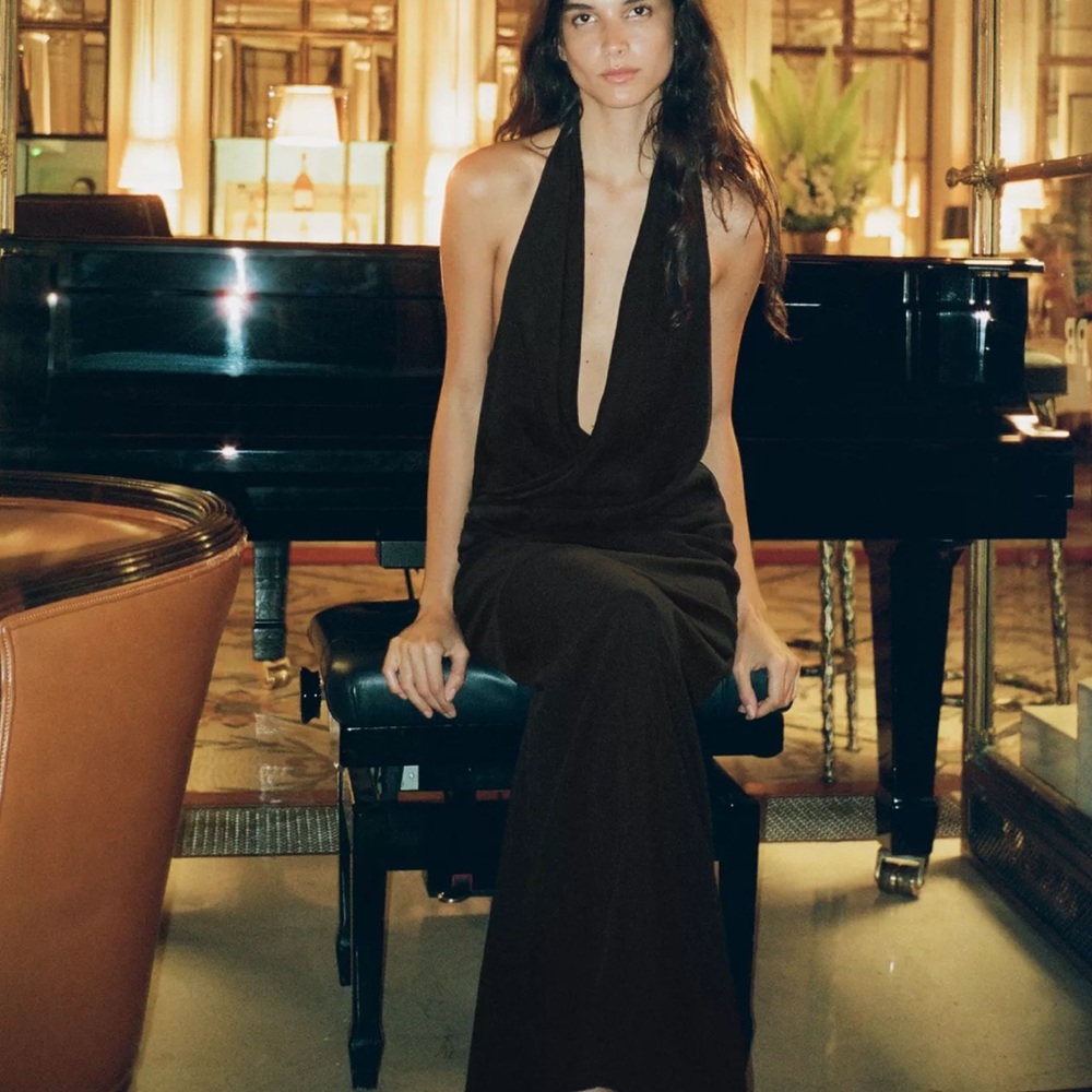 Elegant Zara Black Halter Maxi Dress